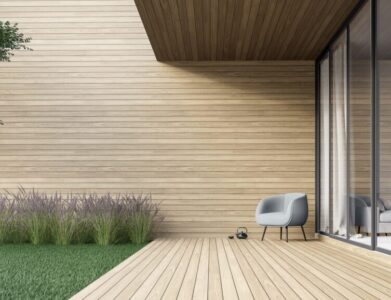 Minimal,Style,Wooden,Terrace,With,Green,Lawn,3d,Render,there,Are